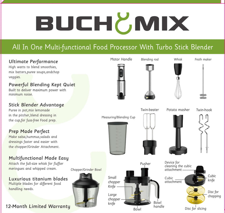 All In 1 Food processor + Turbostick Immersion Blender - Buchymix UK