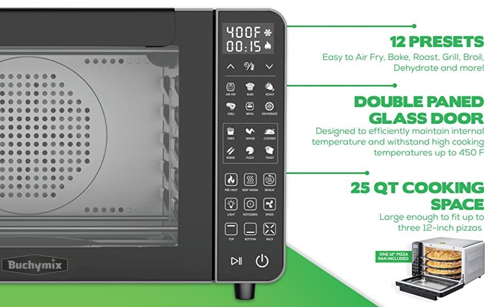 All in one Large Capacity Professional Dehydrator & Air Fryer Oven with 3D Heating Elements - 25Q - Buchymix UK