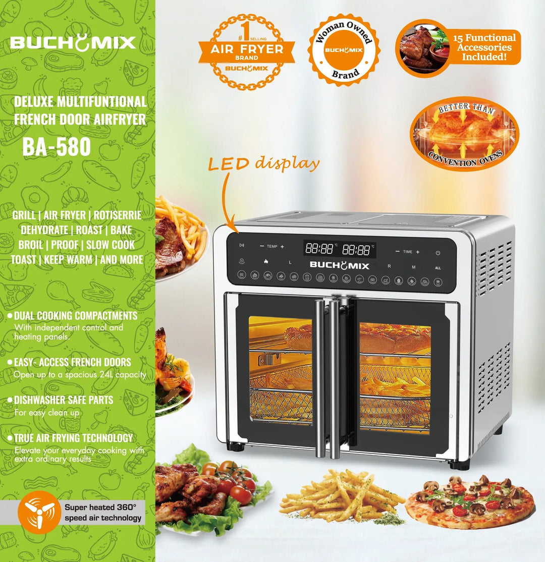 Dual Compartment 24L French Door Air Fryer Oven - Buchymix UK
