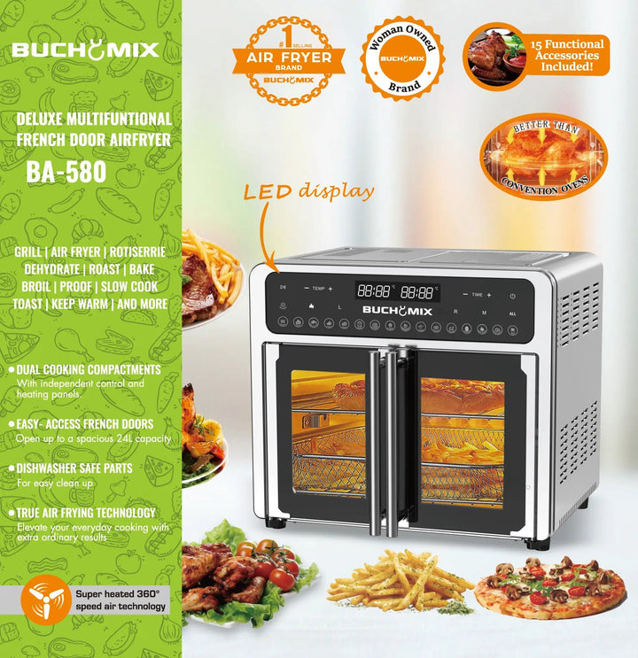 Dual Compartment 24L French Door Air Fryer Oven - Buchymix UK