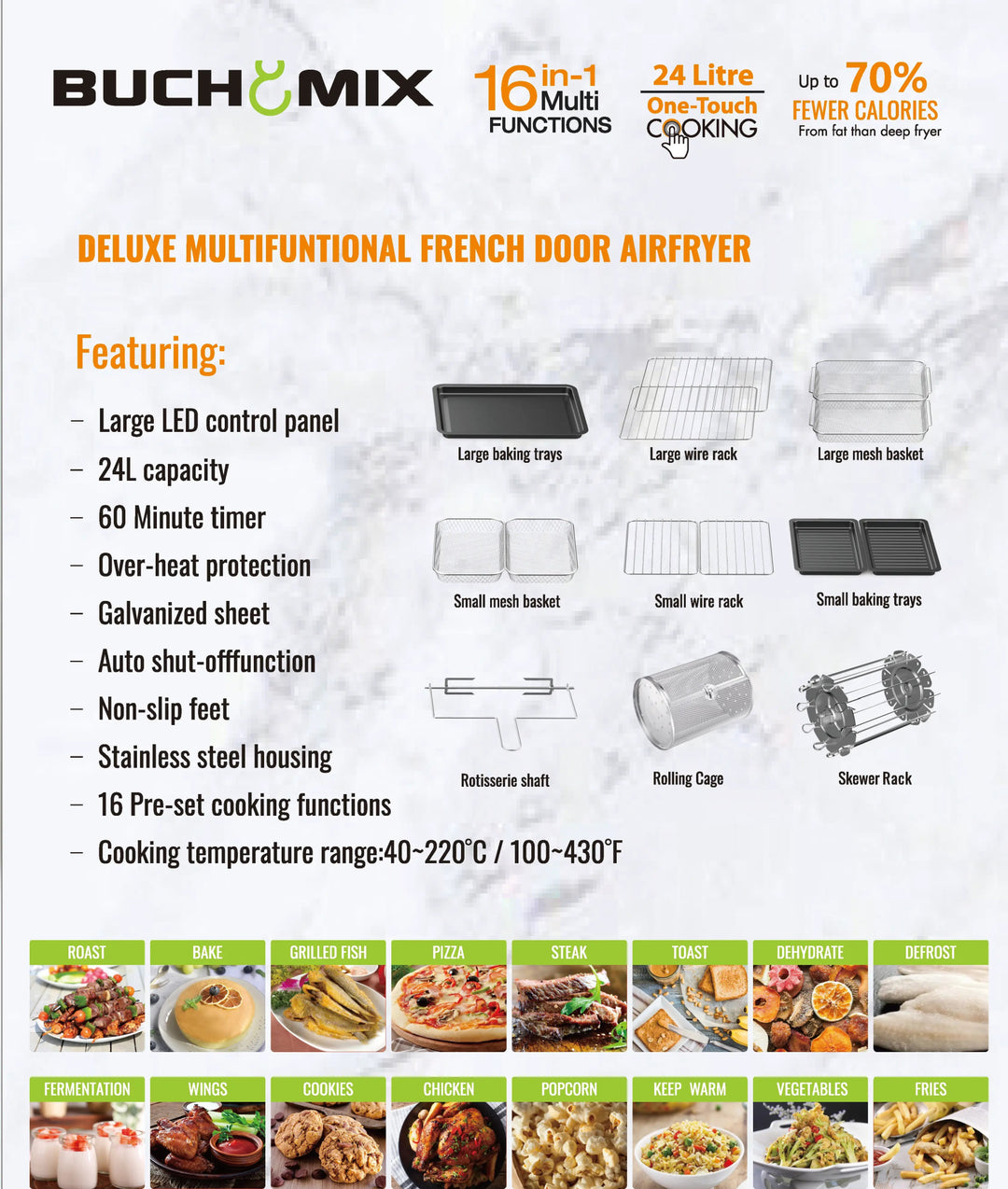 Dual Compartment 24L French Door Air Fryer Oven - Buchymix UK